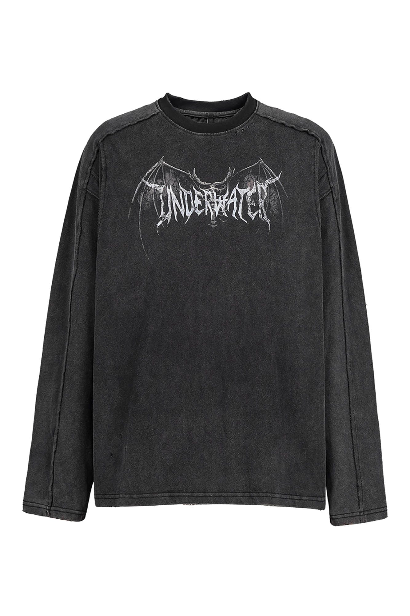 UNDERWATER Hellbound Wing Distressed Spliced Long-Sleeve Tee-L/S Tee-S-Free Shipping Leatheretro
