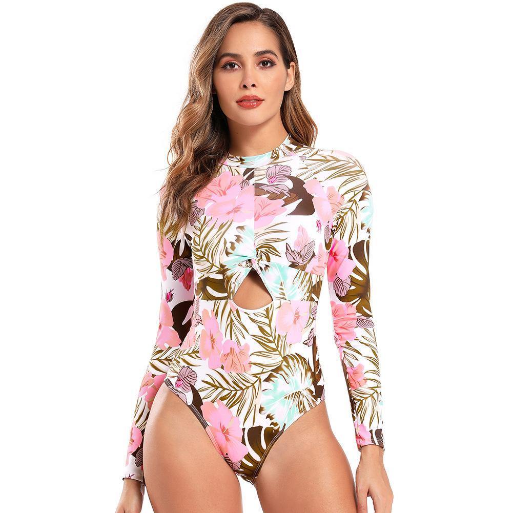 New Flower Print Conservative One Picece Swimsuit-Women Swimwear-The same as picture-S-Free Shipping Leatheretro