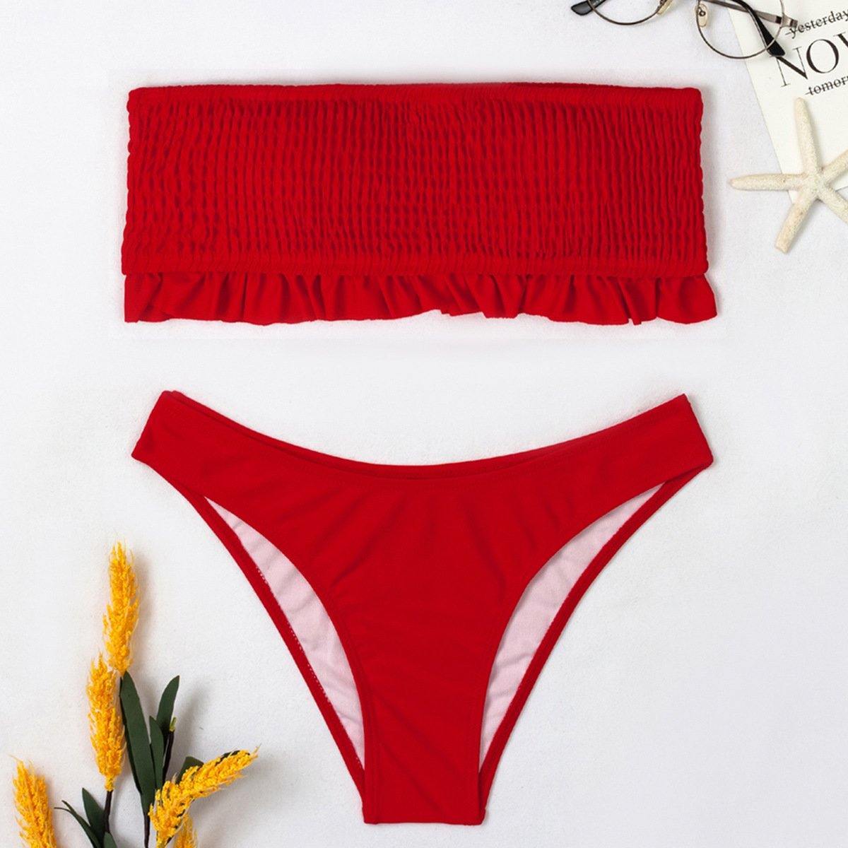 Sexy Strapless Summer Beach Bikini-Women Swimwear-Red-S-Free Shipping Leatheretro