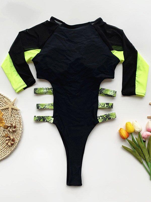 Long Sleeve One-Piece Wetsuit/Swimwear-Women Swimwear-BLUE-S-Free Shipping Leatheretro