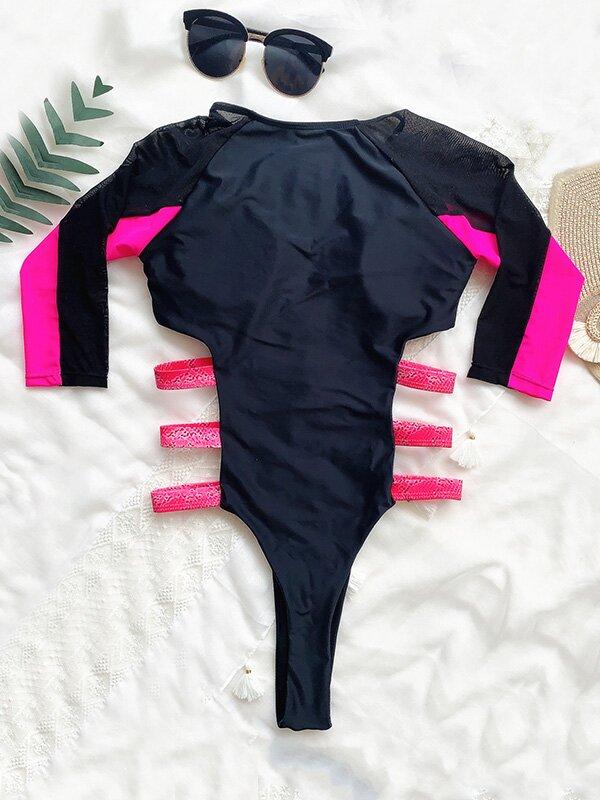 Long Sleeve One-Piece Wetsuit/Swimwear-Women Swimwear-BLUE-S-Free Shipping Leatheretro