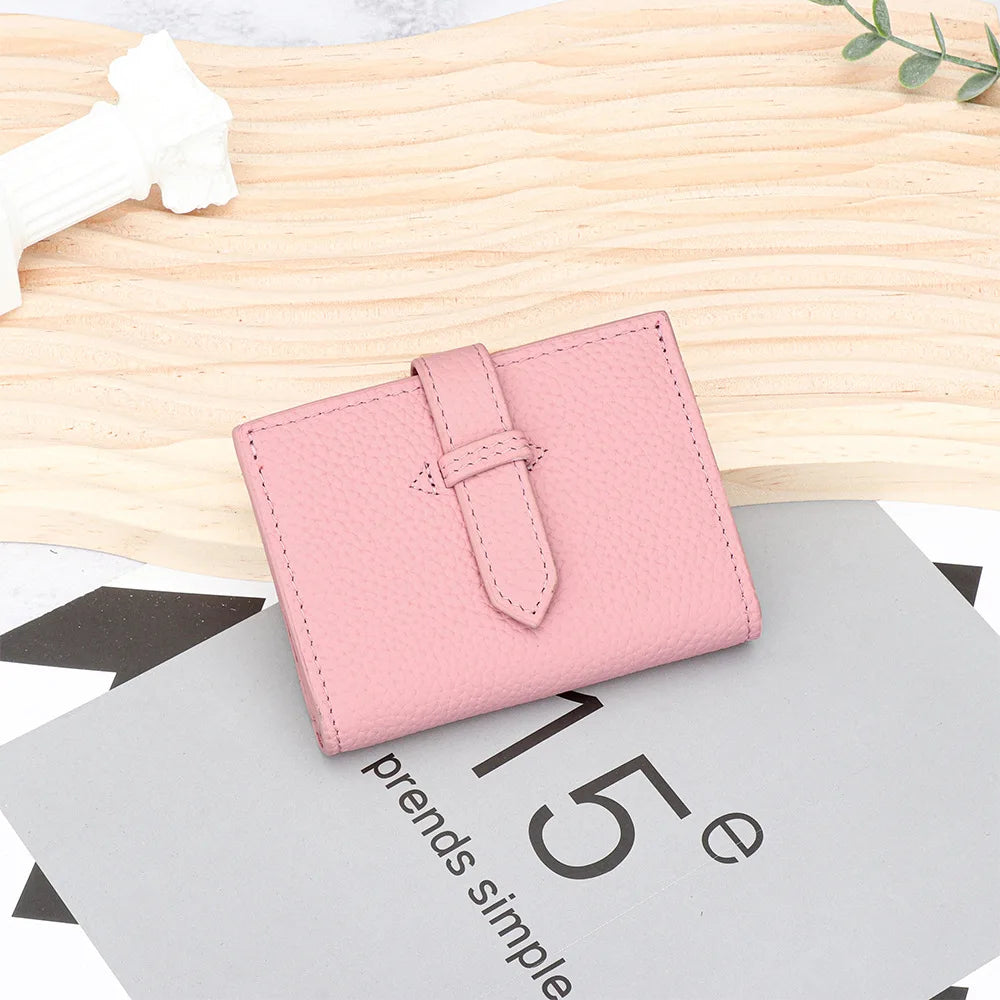 Luxury Design Genuine Leather Small Wallet-Wallets & Money Clips-Pink-Free Shipping Leatheretro