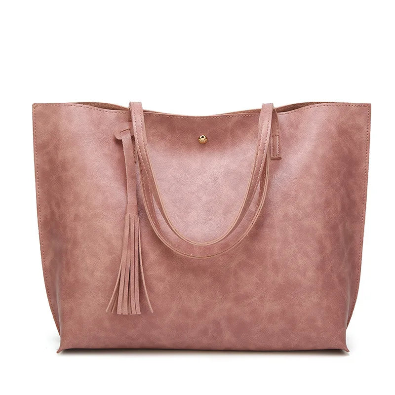 Women’s Oil Wax Leather Shoulder Bag – Large Tote Handbag-Tote Bag-Pink-Free Shipping Leatheretro