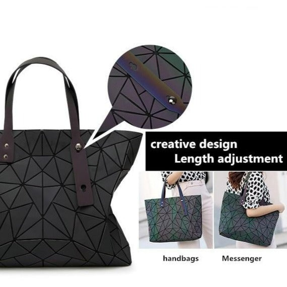 Women's Tote Geometric Quilted Shoulder Bag-Handbags-Luminous triangle-Free Shipping Leatheretro