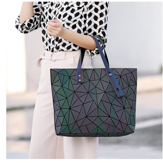 Women's Tote Geometric Quilted Shoulder Bag-Handbags-Luminous triangle-Free Shipping Leatheretro