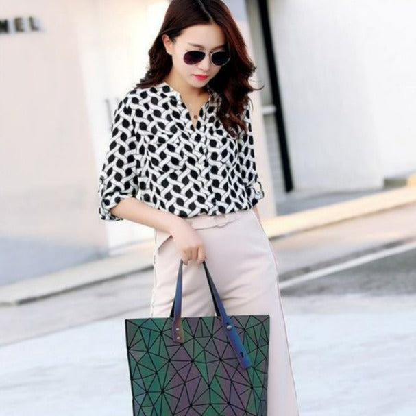 Women's Tote Geometric Quilted Shoulder Bag-Handbags-Luminous triangle-Free Shipping Leatheretro