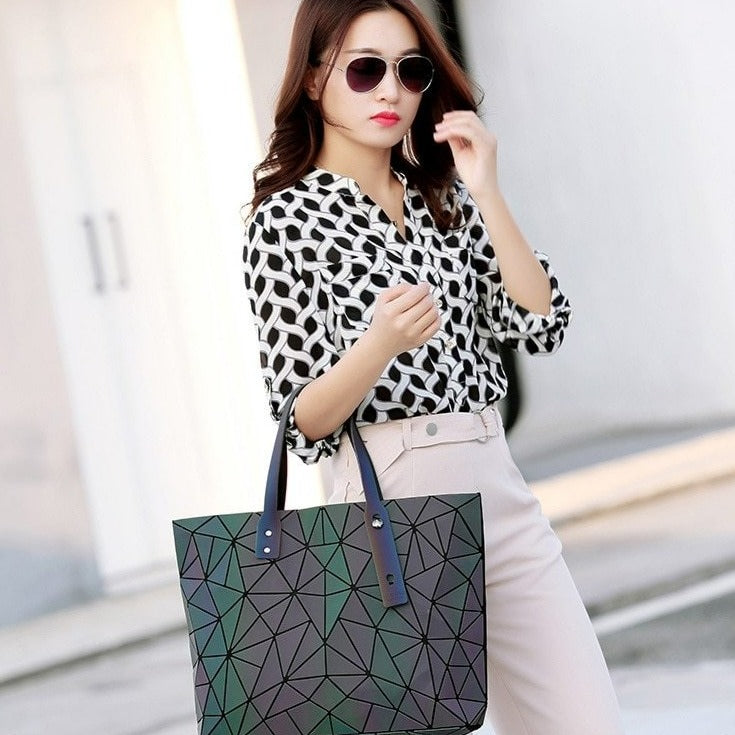 Women's Tote Geometric Quilted Shoulder Bag-Handbags-Luminous triangle-Free Shipping Leatheretro