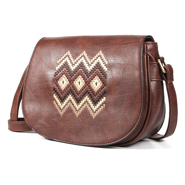 Vintage Embroidery Women Handbag Cross Body Purse-Handbags-Dark Brown-Free Shipping Leatheretro