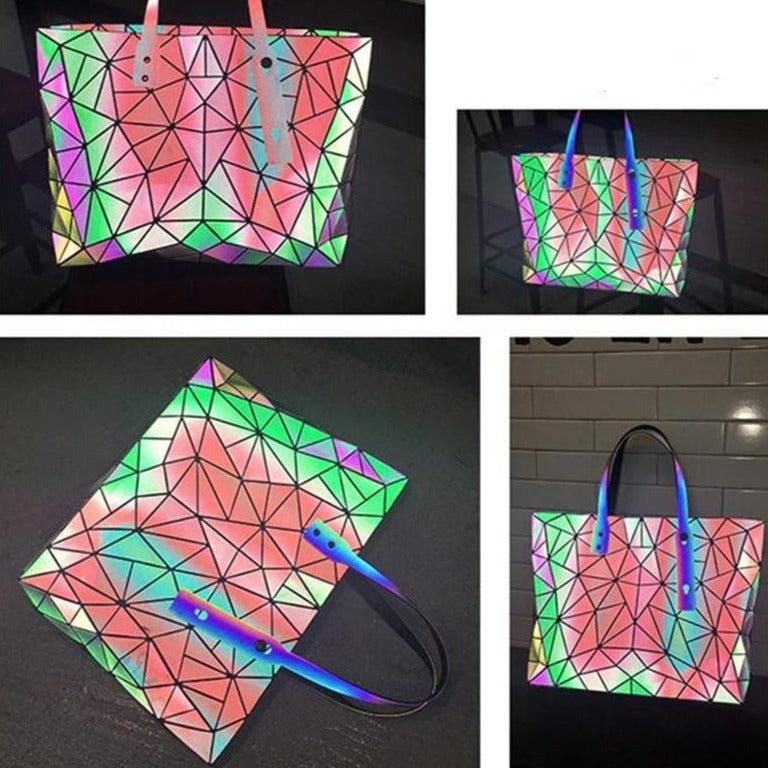 Women's Tote Geometric Quilted Shoulder Bag-Handbags-Luminous triangle-Free Shipping Leatheretro