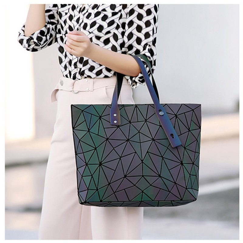 Women's Tote Geometric Quilted Shoulder Bag-Handbags-Luminous triangle-Free Shipping Leatheretro