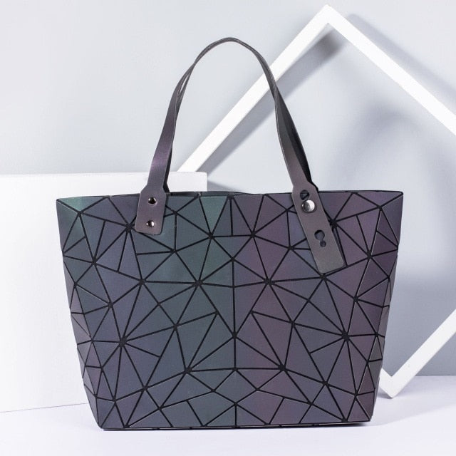 Women's Tote Geometric Quilted Shoulder Bag-Handbags-Luminous triangle-Free Shipping Leatheretro