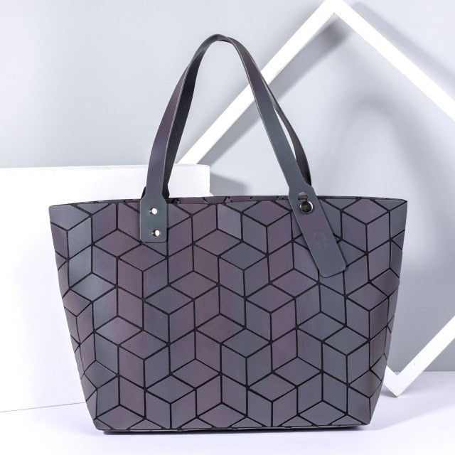 Women's Tote Geometric Quilted Shoulder Bag-Handbags-Luminous trapezoid-Free Shipping Leatheretro