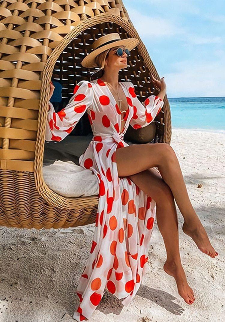 Sexy Long Sleeve Summer Beach Cover-Ups-Cover Ups-CZ704R1-XL-Free Shipping Leatheretro