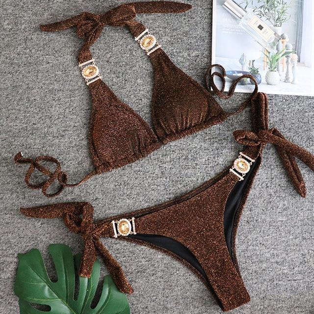 Women Bikinis Crystal Diamond Bikini Set-Women Swimwear-B093Shiny-Golden-L-Free Shipping Leatheretro