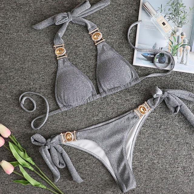 Women Bikinis Crystal Diamond Bikini Set-Women Swimwear-B093Shiny-Grey-L-Free Shipping Leatheretro