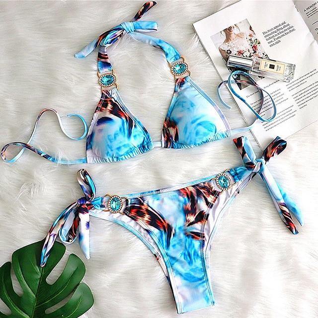 Women Bikinis Crystal Diamond Bikini Set-Women Swimwear-B093Print-L-Free Shipping Leatheretro