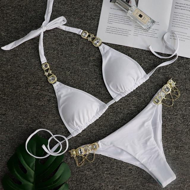 Women Bikinis Crystal Diamond Bikini Set-Women Swimwear-B093White-L-Free Shipping Leatheretro