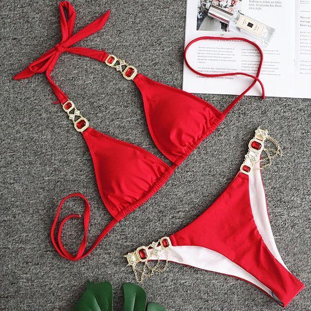 Women Bikinis Crystal Diamond Bikini Set-Women Swimwear-B093Red2-L-Free Shipping Leatheretro