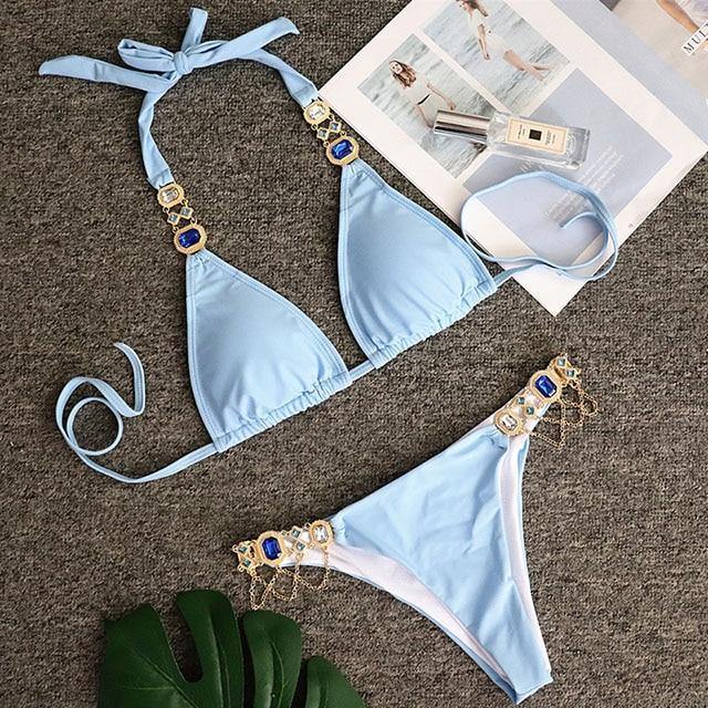 Women Bikinis Crystal Diamond Bikini Set-Women Swimwear-B093SkyBlue-L-Free Shipping Leatheretro