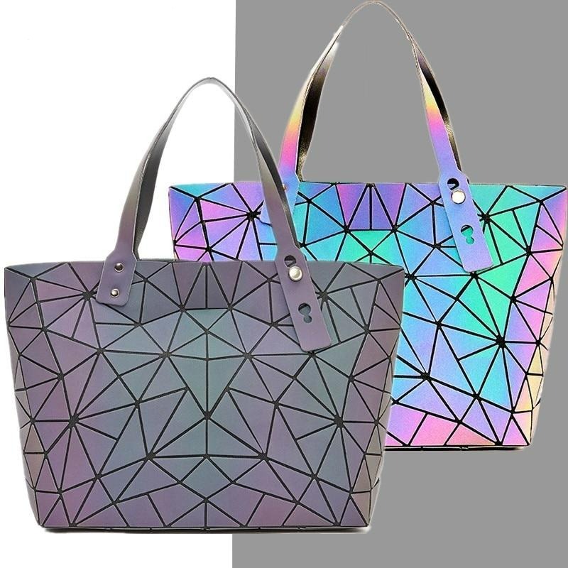 Women's Tote Geometric Quilted Shoulder Bag-Handbags-Luminous triangle-Free Shipping Leatheretro
