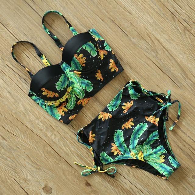 High Waist Floral Two Pieces Swimsuit-Women Swimwear-TZ18042G7-M-Free Shipping Leatheretro