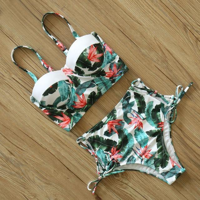 High Waist Floral Two Pieces Swimsuit-Women Swimwear-TZ18042R1-L-Free Shipping Leatheretro