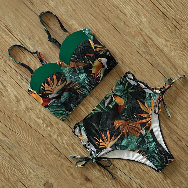 High Waist Floral Two Pieces Swimsuit-Women Swimwear-TZ18042LD-XL-Free Shipping Leatheretro