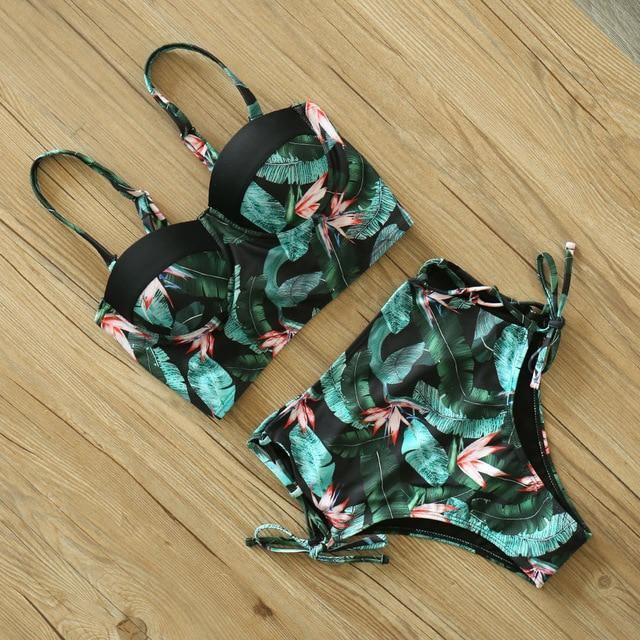 High Waist Floral Two Pieces Swimsuit-Women Swimwear-TZ18042D2-M-Free Shipping Leatheretro