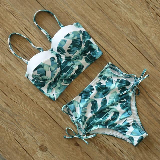 High Waist Floral Two Pieces Swimsuit-Women Swimwear-TZ18042G1-XL-Free Shipping Leatheretro