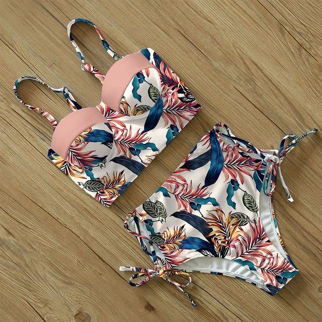 High Waist Floral Two Pieces Swimsuit-Women Swimwear-TZ18042P5-XL-Free Shipping Leatheretro