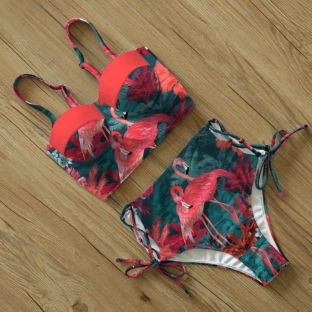 High Waist Floral Two Pieces Swimsuit-Women Swimwear-TZ18042LR-XL-Free Shipping Leatheretro