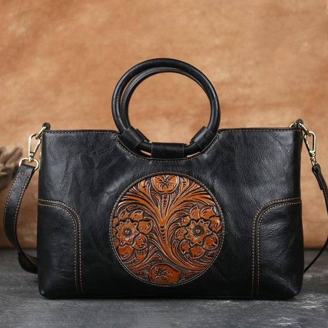 Women Retro Handmade Embossed Shoulder Bag-Handbags-Black-Free Shipping Leatheretro