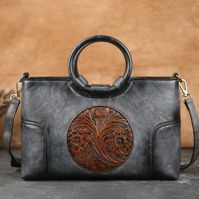Women Retro Handmade Embossed Shoulder Bag-Handbags-Gray-Free Shipping Leatheretro
