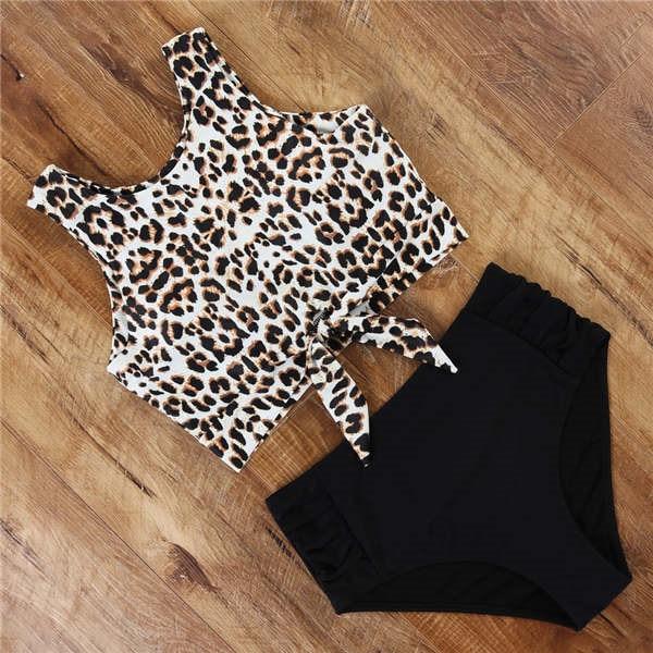 High Waist Bikini Leopard Floral Swimsuit-Women Swimwear-B3735LP-S-Free Shipping Leatheretro