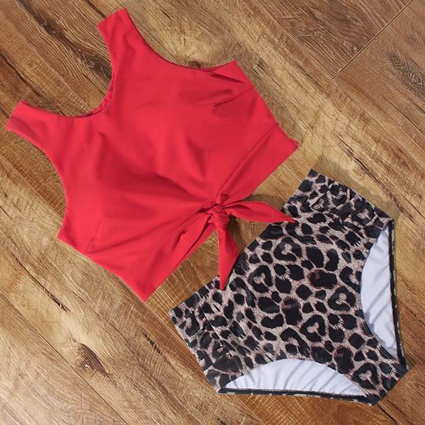 High Waist Bikini Leopard Floral Swimsuit-Women Swimwear-B3735RP-M-Free Shipping Leatheretro