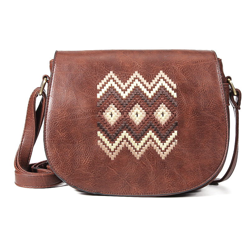 Vintage Embroidery Women Handbag Cross Body Purse-Handbags-Dark Brown-Free Shipping Leatheretro