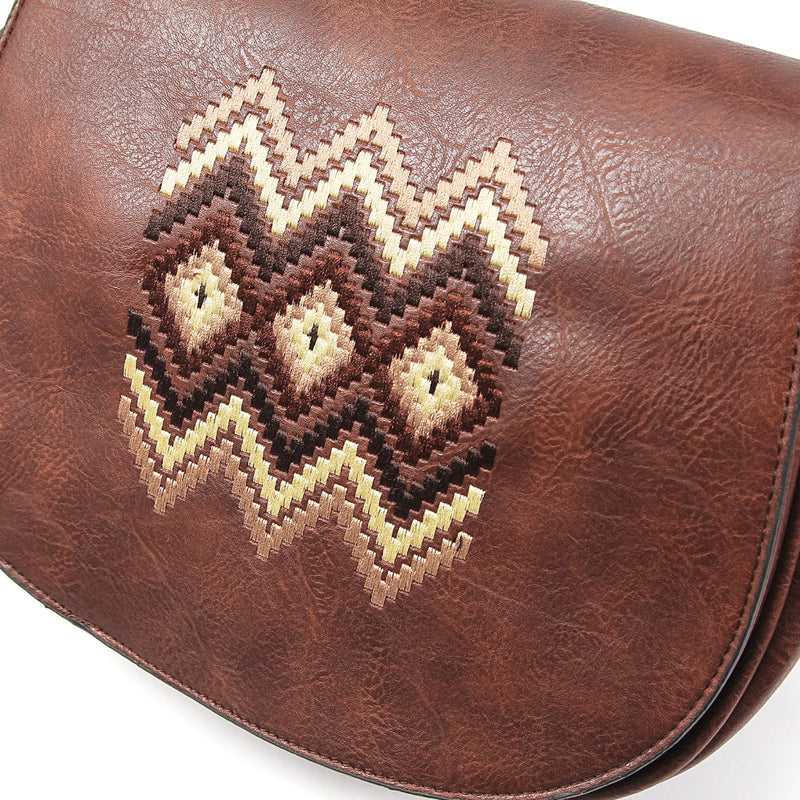 Vintage Embroidery Women Handbag Cross Body Purse-Handbags-Dark Brown-Free Shipping Leatheretro