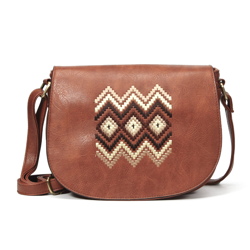 Vintage Embroidery Women Handbag Cross Body Purse-Handbags-Dark Brown-Free Shipping Leatheretro