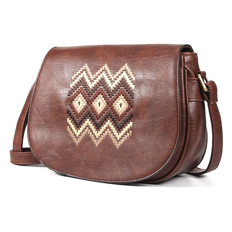 Vintage Embroidery Women Handbag Cross Body Purse-Handbags-Dark Brown-Free Shipping Leatheretro
