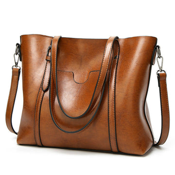 Oil Wax Leather Women Shoulder Bag-Handbags-Black-Free Shipping Leatheretro
