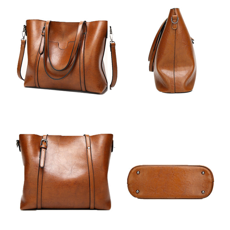 Oil Wax Leather Women Shoulder Bag-Handbags-Black-Free Shipping Leatheretro