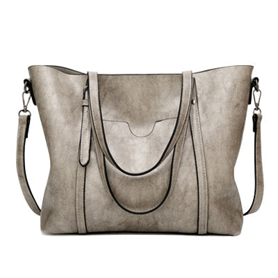 Oil Wax Leather Women Shoulder Bag-Handbags-Gray-Free Shipping Leatheretro