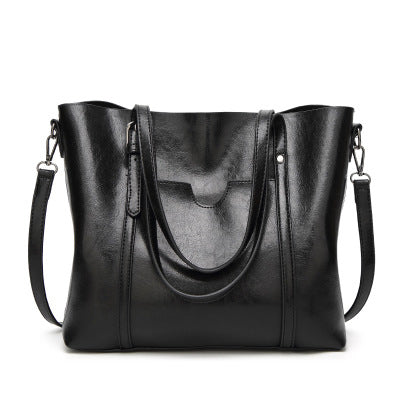 Oil Wax Leather Women Shoulder Bag-Handbags-Black-Free Shipping Leatheretro