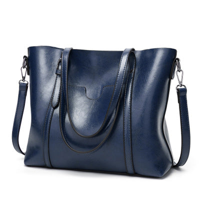 Oil Wax Leather Women Shoulder Bag-Handbags-Blue-Free Shipping Leatheretro