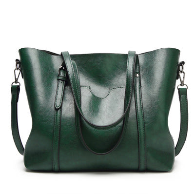 Oil Wax Leather Women Shoulder Bag-Handbags-Green-Free Shipping Leatheretro