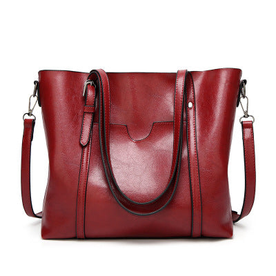 Oil Wax Leather Women Shoulder Bag-Handbags-Red-Free Shipping Leatheretro