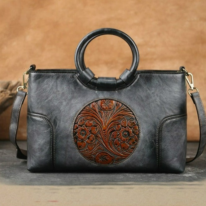 Women Retro Handmade Embossed Shoulder Bag-Handbags-Green-Free Shipping Leatheretro