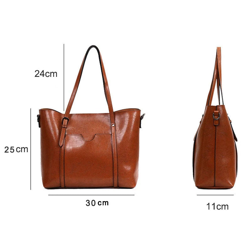 Oil Wax Leather Women Shoulder Bag-Handbags-Black-Free Shipping Leatheretro