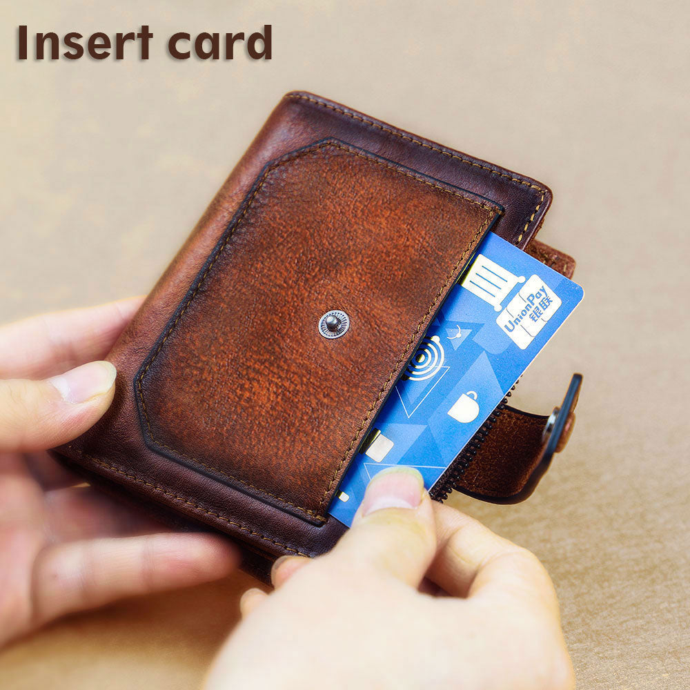 Vintage Genuine Leather Men's Wallet-Wallets & Money Clips-Carbon Fiber-Free Shipping Leatheretro