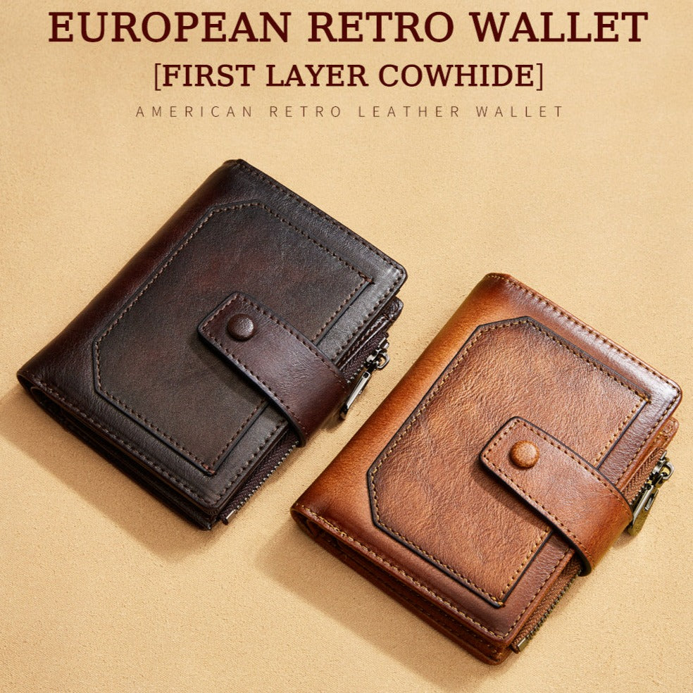 Vintage Genuine Leather Men's Wallet-Wallets & Money Clips-Carbon Fiber-Free Shipping Leatheretro